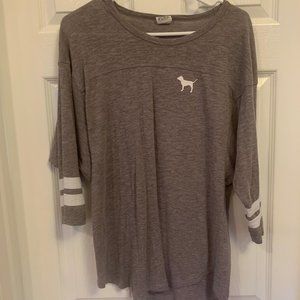 Pink 3/4 length gray shirt